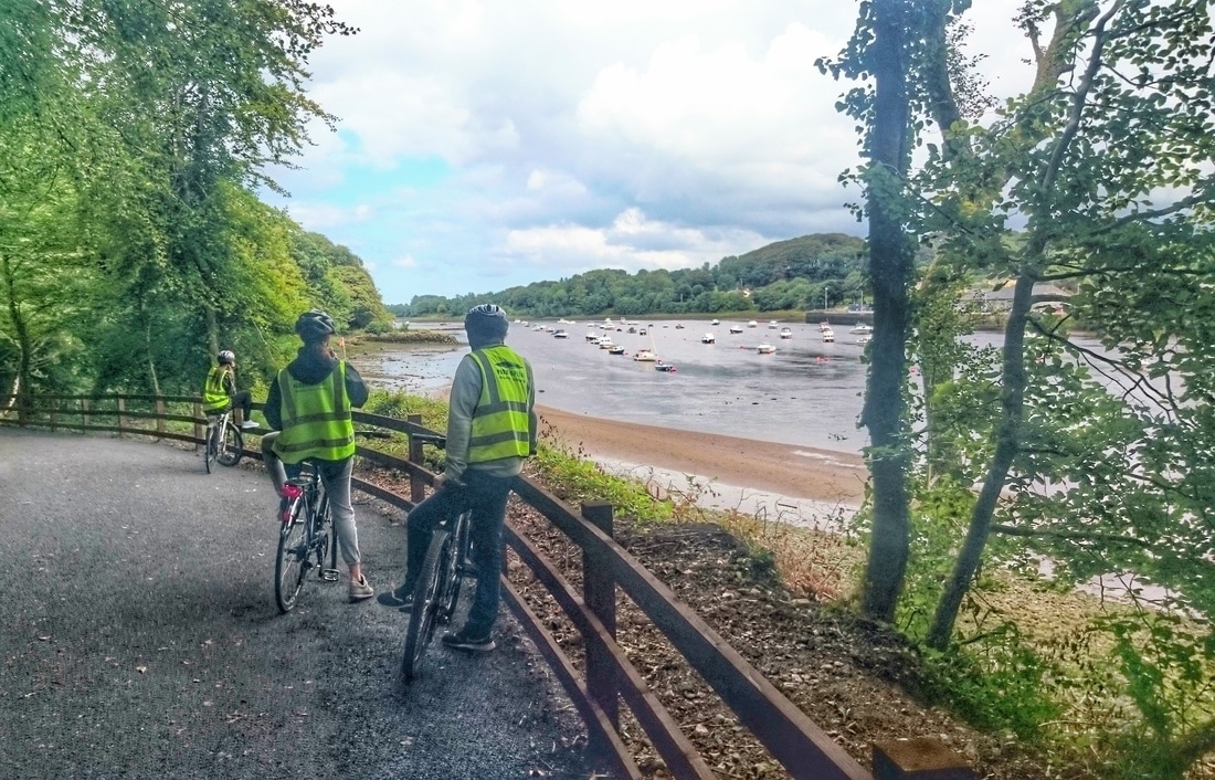 Cyclists enjoy the spectacular views of the River Moy from Belleek Forest Park